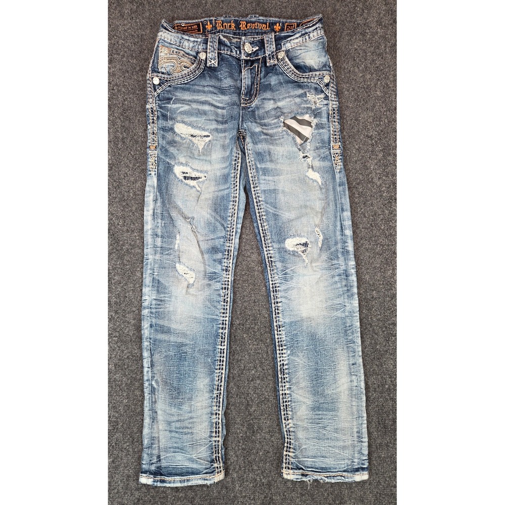 Rock Revival Wilder Slim Straight Distressed Jeans Mens Blue 29